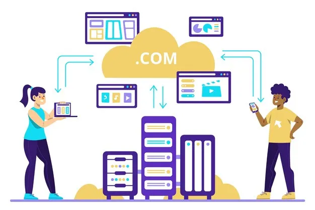 Illustration of servers and cloud icons representing the choice of the best web hosting service for websites.Illustration of servers and cloud icons representing the choice of the best web hosting service for websites.